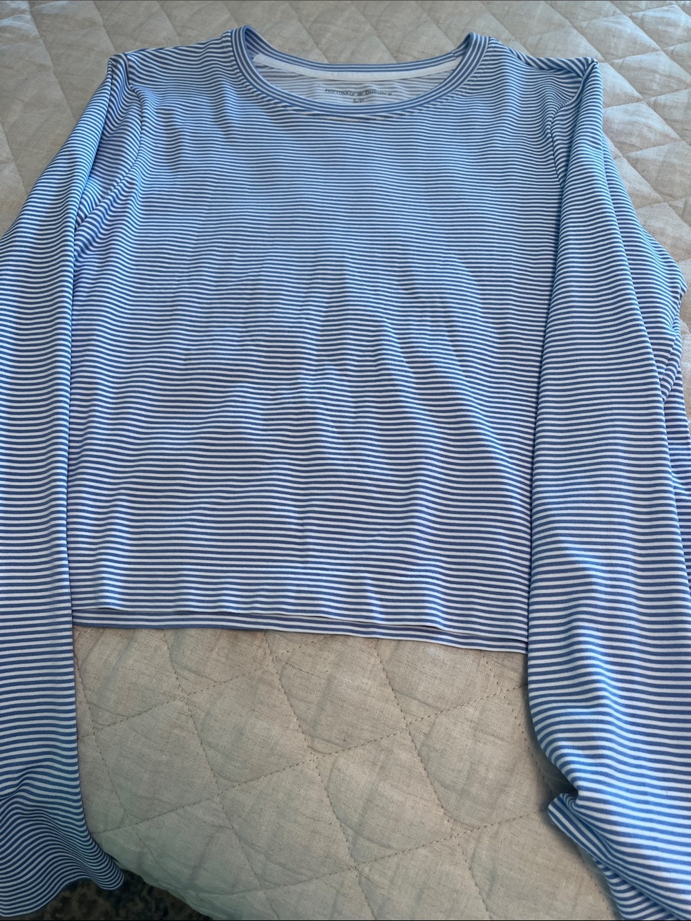 Light Blue & White Striped Stretchy Long Sleeve Tee